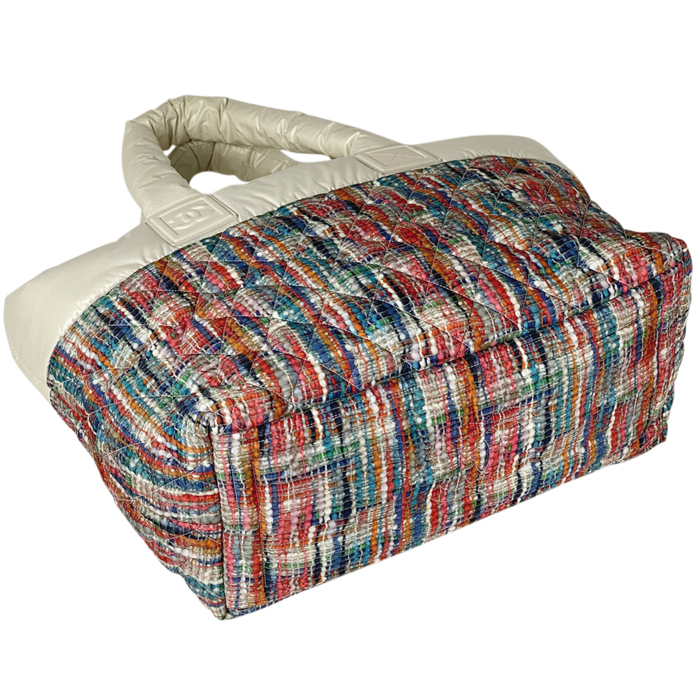 Chanel Multicolor Pattern Tweed Coco Bag Nylon White Medium Tote Cocoon